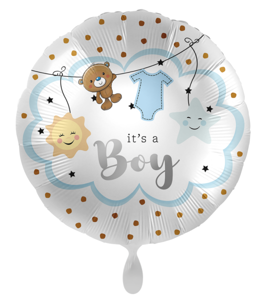 Folienballon rund - Wäscheleine: It's a boy - ø 43cm
